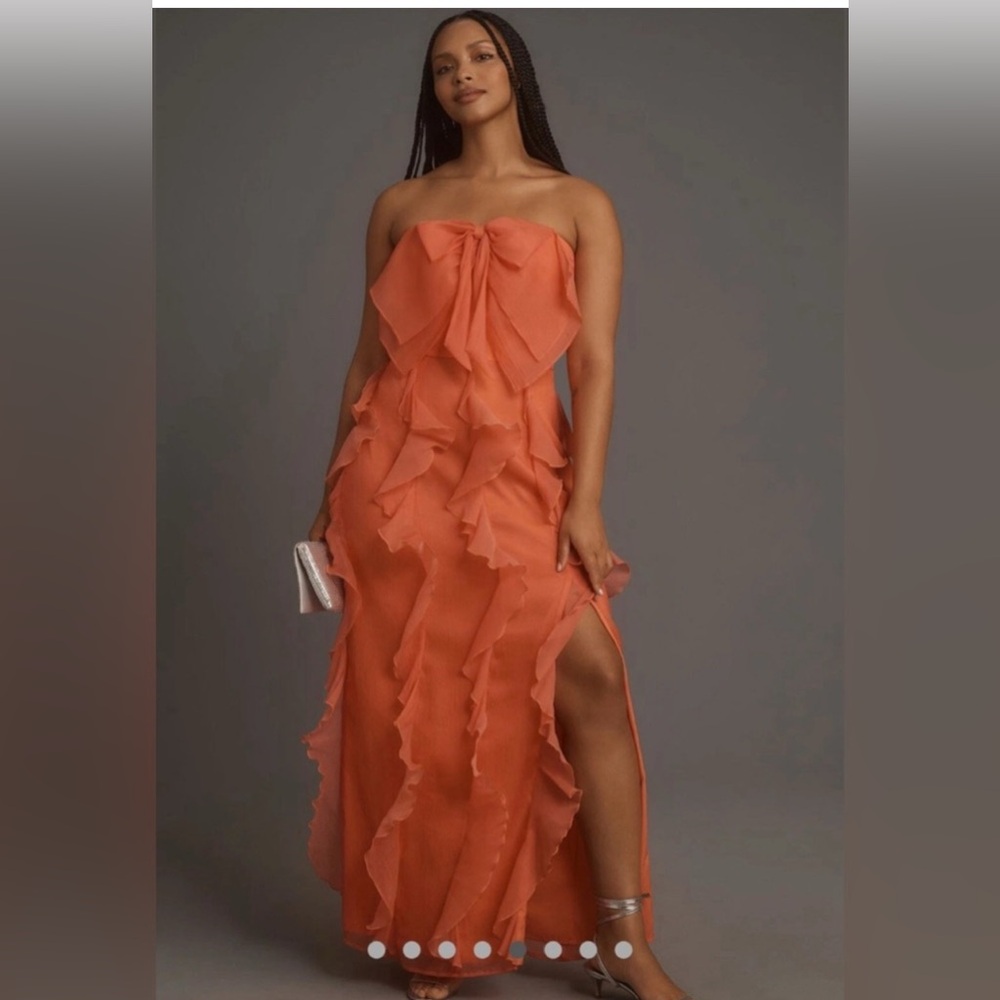HUTCH STRAPLESS TIERED TULLE MAXI DRESS - CORAL